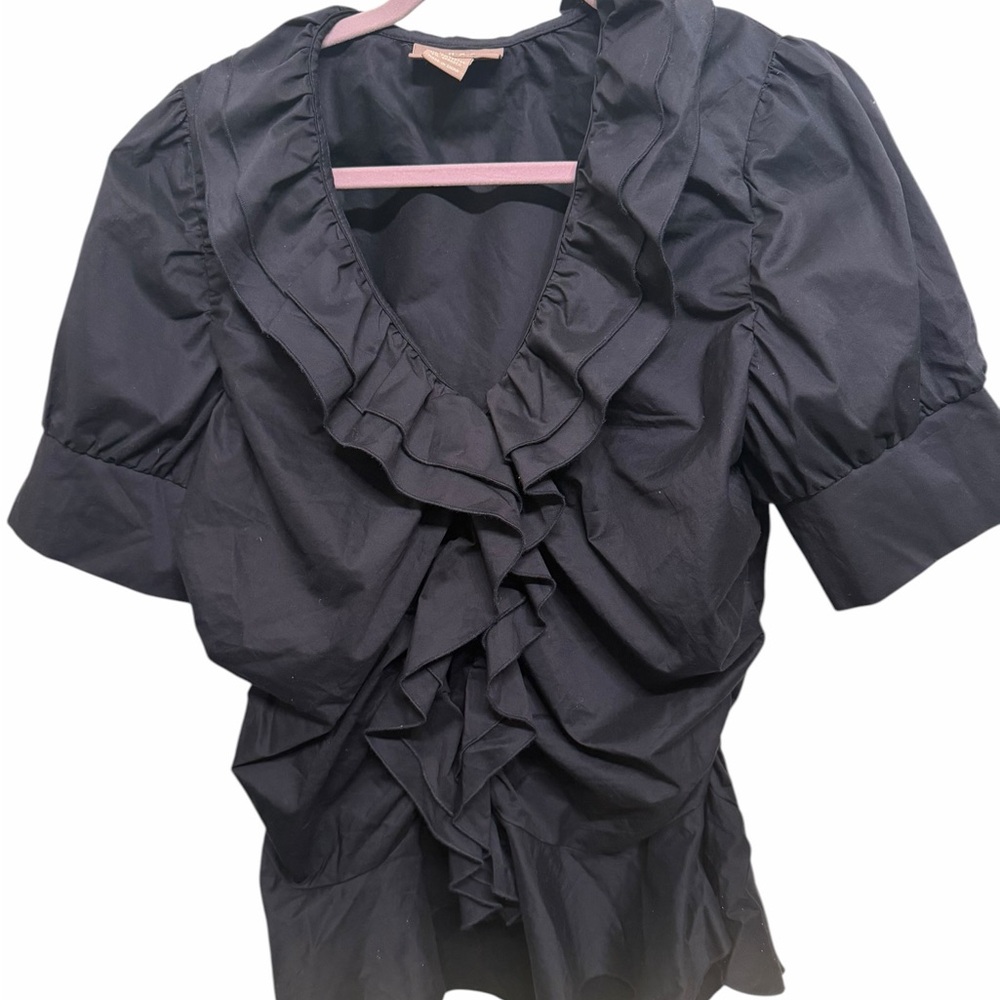 Kenar Black Ruffle V-Neck Blouse